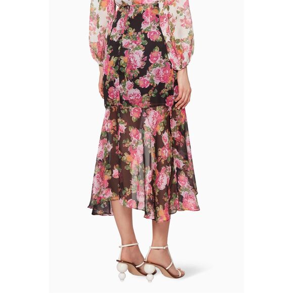 NWT Keepsake Oblivion Hi Low Skirt Floral Chiffon Black Pink Size‎ 8 - Picture 7 of 10